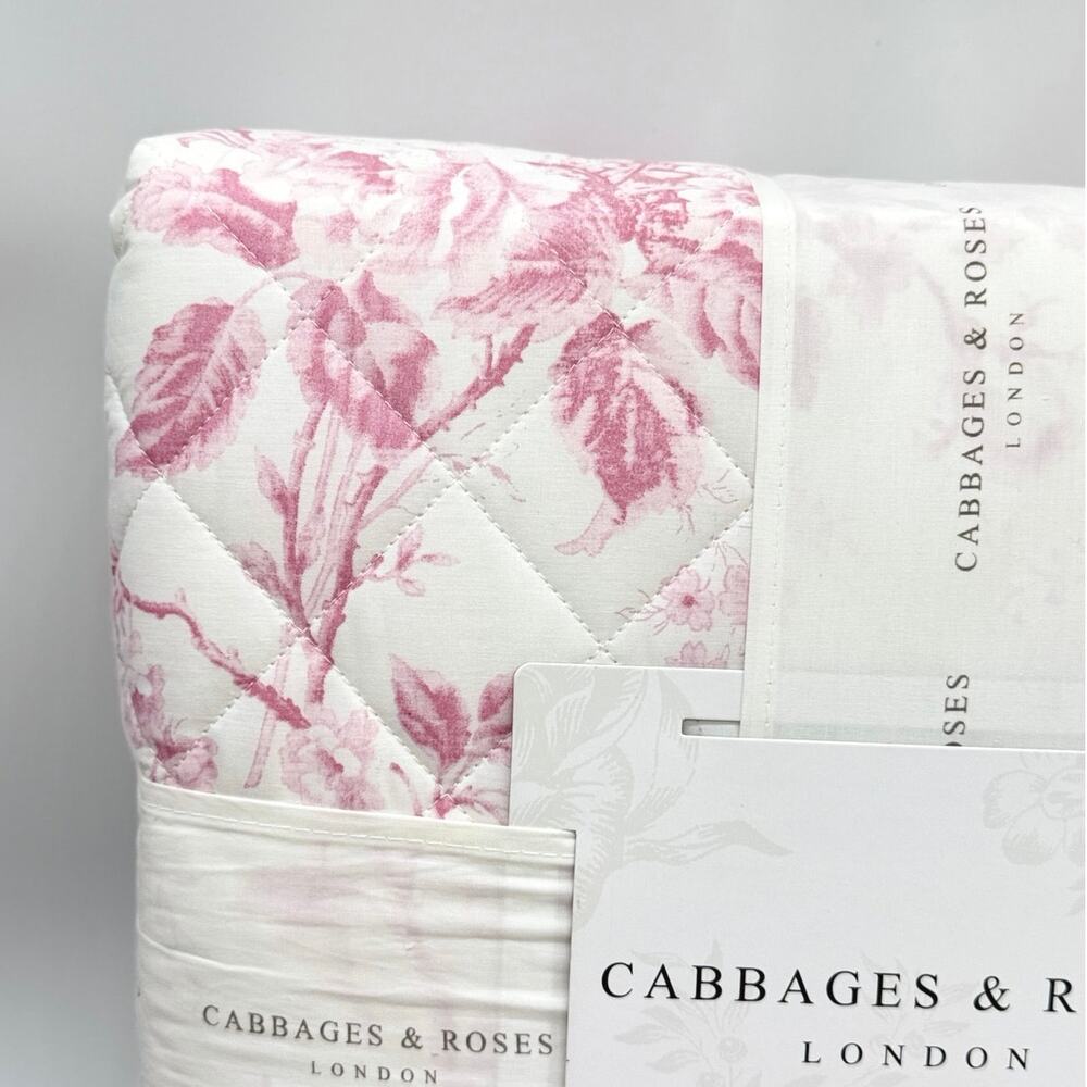 Cabbages & Roses Alderney Pink Floral Toile KING Quilt Bedding 3pc Set Raspberry - Picture 2 of 6